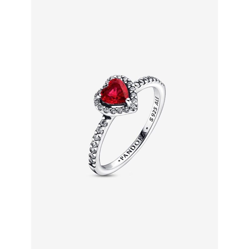 Pandora Elevated Red Heart Ring S925 ALE Sterling Silver Sparkling Pavé Frame